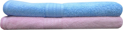 India Furnish Cotton 450 GSM Bath Towel Set(Pack of 2, Blue, Pink), Baby pink;sky blue