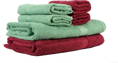 Trident Cotton GSM Bath Towel Set(Pack of 6, Red, Green)