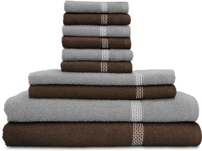 

Swiss Republic Cotton Bath, Hand & Face Towel Set(Pack of 10, Brown, Grey), Dark brown;light grey
