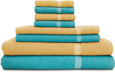

Swiss Republic Cotton Bath, Hand & Face Towel Set(Pack of 8, Light Blue, Beige), Light blue;light brown