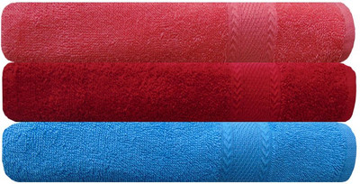 

Akin Cotton 450 GSM Bath Towel(Pack of 3, Peach, Red, Blue), Blue;peach;red