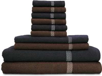 

Swiss Republic Cotton Bath, Hand & Face Towel Set(Pack of 10, Brown, Grey), Dark brown;dark grey