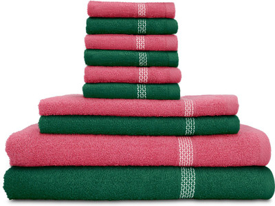 

Swiss Republic Cotton Bath, Hand & Face Towel Set(Pack of 10, Dark Green, Pink), Dark green;dark pink