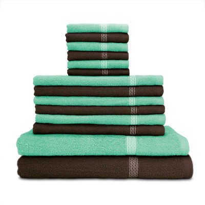 

Swiss Republic Cotton Bath, Hand & Face Towel Set(Pack of 14, Brown, Light Green), Dark brown;light green