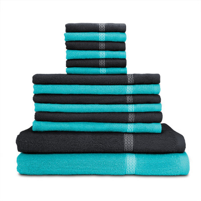 

Swiss Republic Cotton Bath, Hand & Face Towel Set(Pack of 14, Light Blue, Grey), Dark grey;light blue