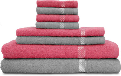 

Swiss Republic Cotton Bath, Hand & Face Towel Set(Pack of 8, Grey, Pink), Dark pink;light grey