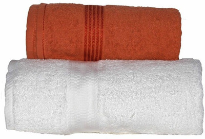 

AZ Cotton 2000 GSM Bath Towel(Pack of 2, White, Orange), Orange;white
