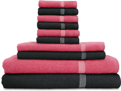 

Swiss Republic Cotton Bath, Hand & Face Towel Set(Pack of 10, Grey, Pink), Dark grey;dark pink