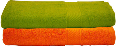 

Trident Cotton 400 GSM Bath Towel Set(Pack of 2, Orange, Light Green), Light green;orange