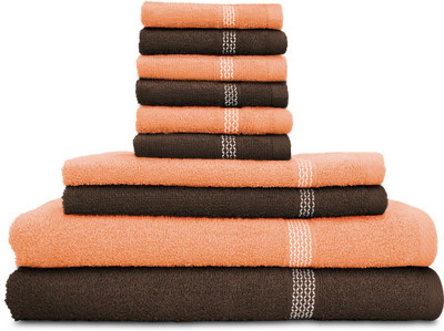 

Swiss Republic Cotton Bath, Hand & Face Towel Set(Pack of 10, Brown, Peach), Dark brown;light pink