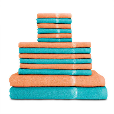 

Swiss Republic Cotton Bath, Hand & Face Towel Set(Pack of 14, Light Blue, Peach), Light blue;light pink