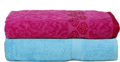 

Calico Touch Jacquard, Cotton Towel Set(Pack of 2, Multicolor), Aqua;pink