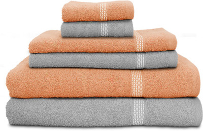Swiss Republic Cotton Bath, Hand & Face Towel Set(Pack of 6, Grey, Peach), Light grey;light pink