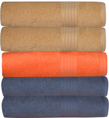 

Creative Terry Cotton 400 GSM Bath Towel Set(Pack of 5, Beige, Peach, Grey), Brown;light blue