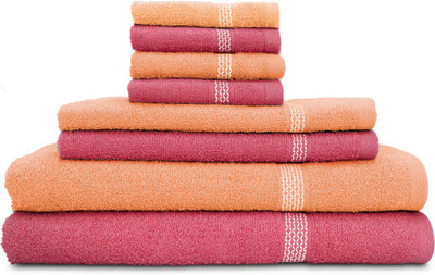

Swiss Republic Cotton Bath, Hand & Face Towel Set(Pack of 8, Pink, Peach), Dark pink;light pink