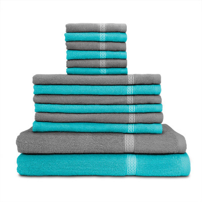 

Swiss Republic Cotton Bath, Hand & Face Towel Set(Pack of 14, Light Blue, Grey), Light blue;light grey