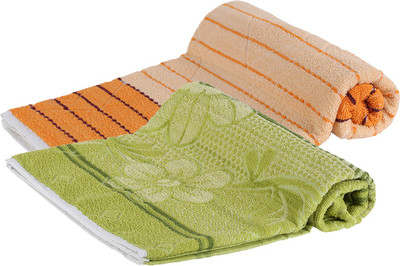 

Goodway Cotton 400 GSM Bath Towel(Pack of 2, Green, Orange)