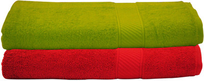 

Trident Cotton 400 GSM Bath Towel Set(Pack of 2, Red, Light Green), Light green;red