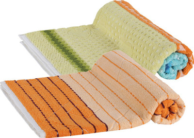 

Goodway Cotton 400 GSM Bath Towel(Pack of 2, Green, Orange)