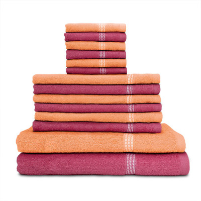 

Swiss Republic Cotton Bath, Hand & Face Towel Set(Pack of 14, Pink, Peach), Dark pink;light pink