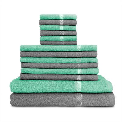 

Swiss Republic Cotton Bath, Hand & Face Towel Set(Pack of 14, Grey, Light Green), Light green;light grey