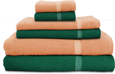 

Swiss Republic Cotton Bath, Hand & Face Towel Set(Pack of 6, Dark Green, Peach), Dark green;light pink