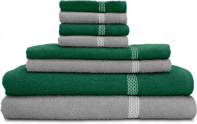 

Swiss Republic Cotton Bath, Hand & Face Towel Set(Pack of 8, Grey, Dark Green), Dark green;light grey