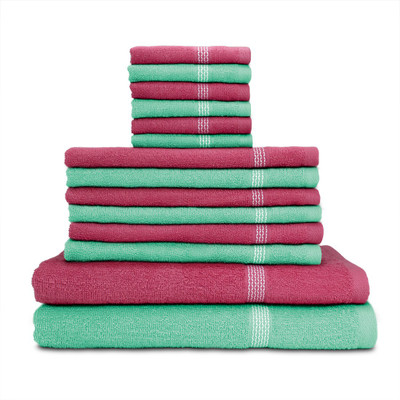 

Swiss Republic Cotton Bath, Hand & Face Towel Set(Pack of 14, Light Green, Pink), Dark pink;light green