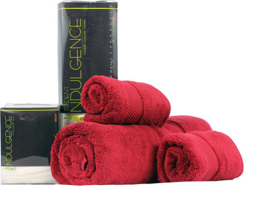 

Trident Cotton GSM Bath, Hand Towel Set(Pack of 3, Red)