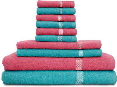 

Swiss Republic Cotton Bath, Hand & Face Towel Set(Pack of 10, Light Blue, Pink), Dark pink;light blue