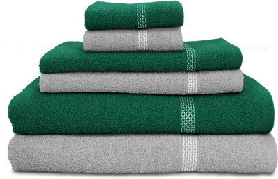 

Swiss Republic Cotton Bath, Hand & Face Towel Set(Pack of 6, Grey, Dark Green), Dark green;light grey