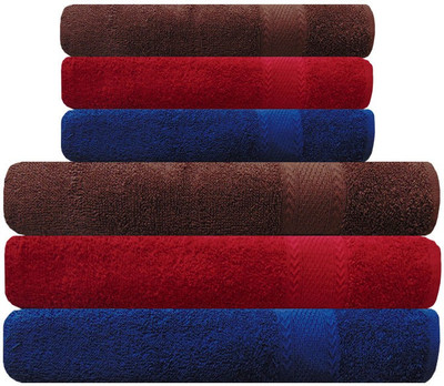 

Akin Cotton Bath & Hand Towel Set(Pack of 6, Brown, Red, Blue), Blue;brown;red