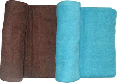 

Bombay Dyeing Cotton 500 GSM Bath Towel(Pack of 2, Light Blue, Brown), Firoji & brown