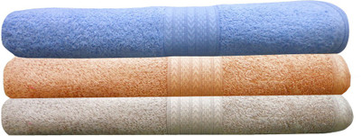 

India Furnish Cotton 450 GSM Bath Towel Set(Pack of 3, Peach, Beige, Blue), Biscuit;peach;sky blue