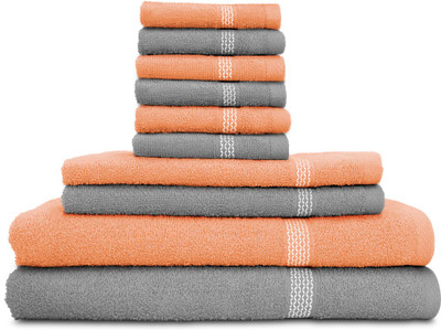 

Swiss Republic Cotton Bath, Hand & Face Towel Set(Pack of 10, Grey, Peach), Light grey;light pink