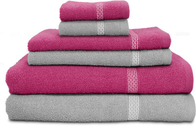 

Swiss Republic Cotton Bath, Hand & Face Towel Set(Pack of 6, Grey, Pink), Dark pink;light grey