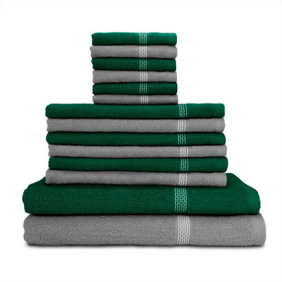 

Swiss Republic Cotton Bath, Hand & Face Towel Set(Pack of 14, Grey, Dark Green), Dark green;light grey