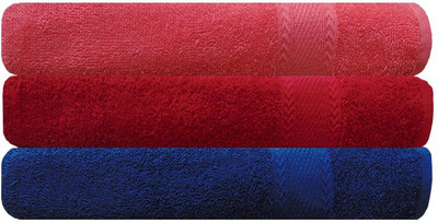 

Akin Cotton 450 GSM Bath Towel(Pack of 3, Peach, Red, Blue), Blue;peach;red