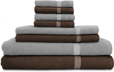 

Swiss Republic Cotton Bath, Hand & Face Towel Set(Pack of 8, Brown, Grey), Dark brown;light grey