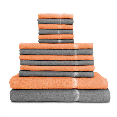 

Swiss Republic Cotton Bath, Hand & Face Towel Set(Pack of 14, Grey, Peach), Light grey;light pink