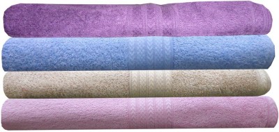 

India Furnish Cotton 450 GSM Bath Towel(Pack of 4, Purple, Blue, Beige, Pink), Baby pink;biscuit;purple;sky blue