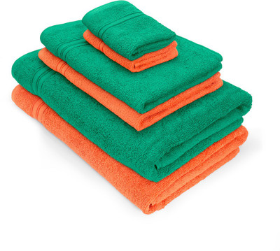 

Swiss Republic Cotton 480 GSM Bath, Hand, Face Towel Set(Pack of 6, Multicolor), Green;orange
