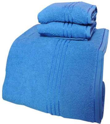 

Trident Cotton GSM Bath, Hand Towel Set(Pack of 3, Blue)