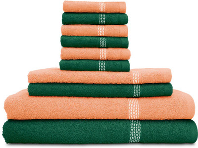

Swiss Republic Cotton Bath, Hand & Face Towel Set(Pack of 10, Dark Green, Peach), Dark green;light pink