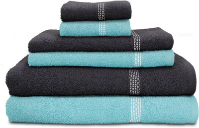 

Swiss Republic Cotton Bath, Hand & Face Towel Set(Pack of 6, Light Blue, Grey), Dark grey;light blue
