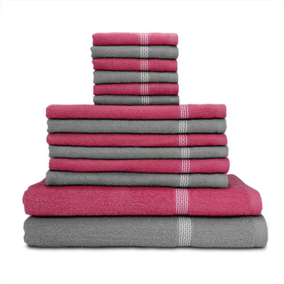 

Swiss Republic Cotton Bath, Hand & Face Towel Set(Pack of 14, Grey, Pink), Dark pink;light grey
