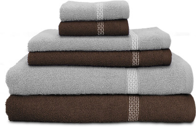 

Swiss Republic Cotton Bath, Hand & Face Towel Set(Pack of 6, Brown, Grey), Dark brown;light grey