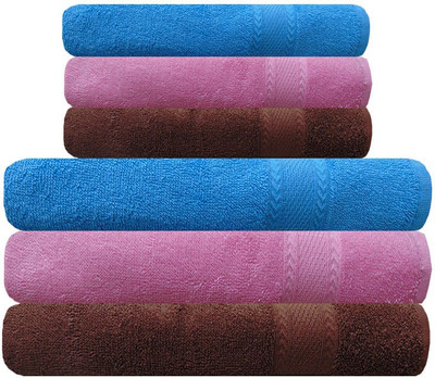 

Akin Cotton Bath & Hand Towel Set(Pack of 6, Pink, Brown, Blue), Blue;brown;pink