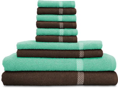 Swiss Republic Cotton Bath, Hand & Face Towel Set(Pack of 10, Brown, Light Green), Dark brown;light green