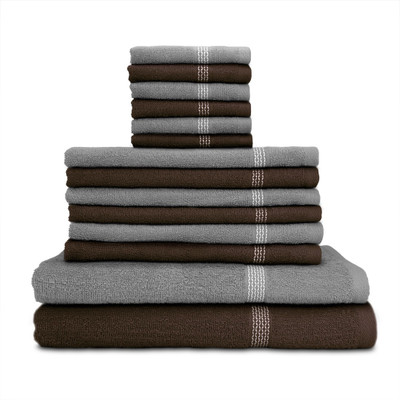 

Swiss Republic Cotton Bath, Hand & Face Towel Set(Pack of 14, Brown, Grey), Dark brown;light grey